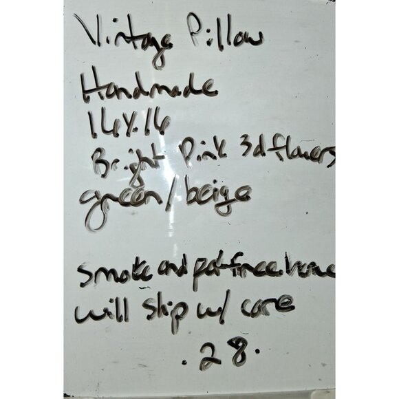 Vintage Handmade Crochet Pillow With Pink Roses 16x16 - Picture 10 of 10